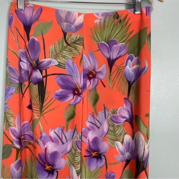 Alice & Olivia Athena Floral Pant Orange Purple Tropical Sz 8 Wide Leg High Rise - Picture 2 of 8